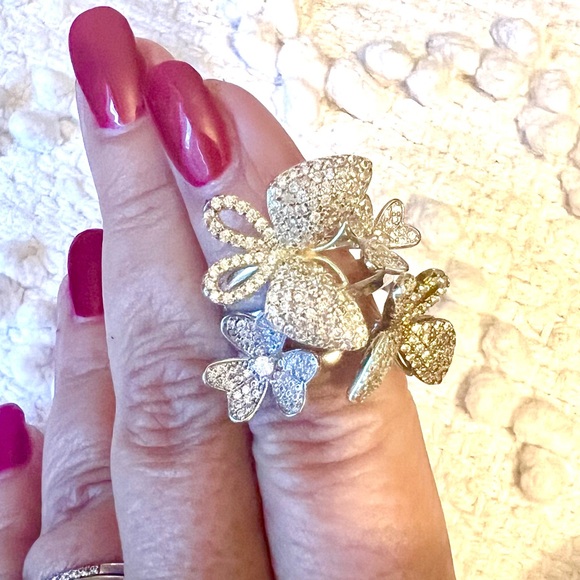 Butterfly and Flower Ring in sterling silver & cubic zirconia - Picture 3 of 4